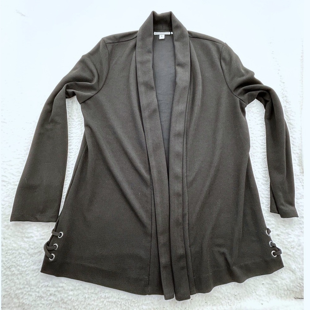 Dana Buchman Travel Anywhere Black Open Front Cardigan Lace Up‎ Grommet Detail L